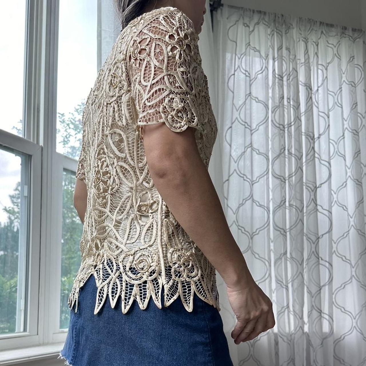 Women's Cream and Tan Blouse