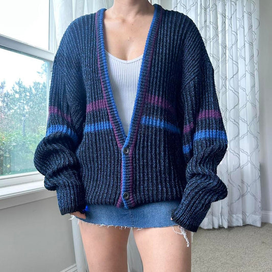 Women's Blue and Purple Cardigan