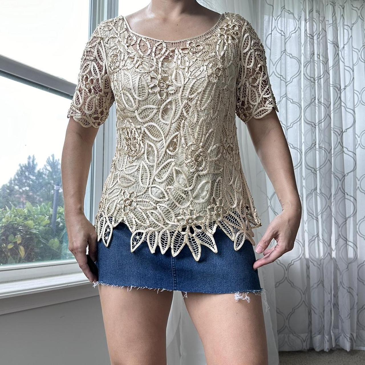 Women's Cream and Tan Blouse