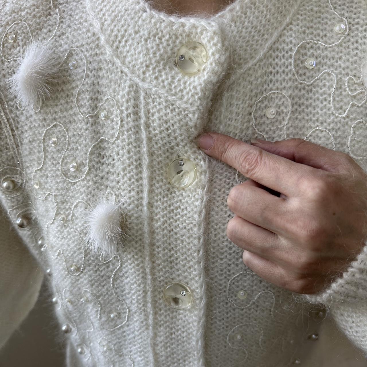 Women's Cream and White Cardigan