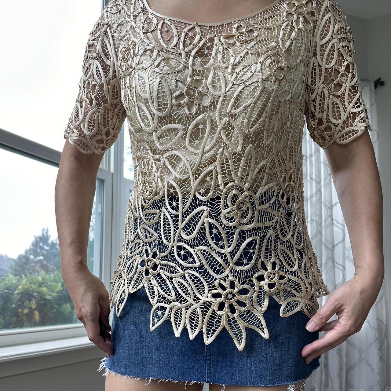 Women's Cream and Tan Blouse