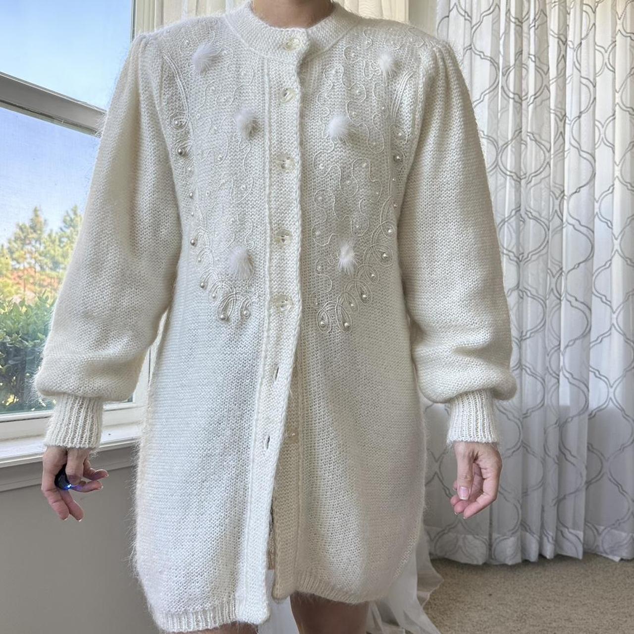 Women's Cream and White Cardigan