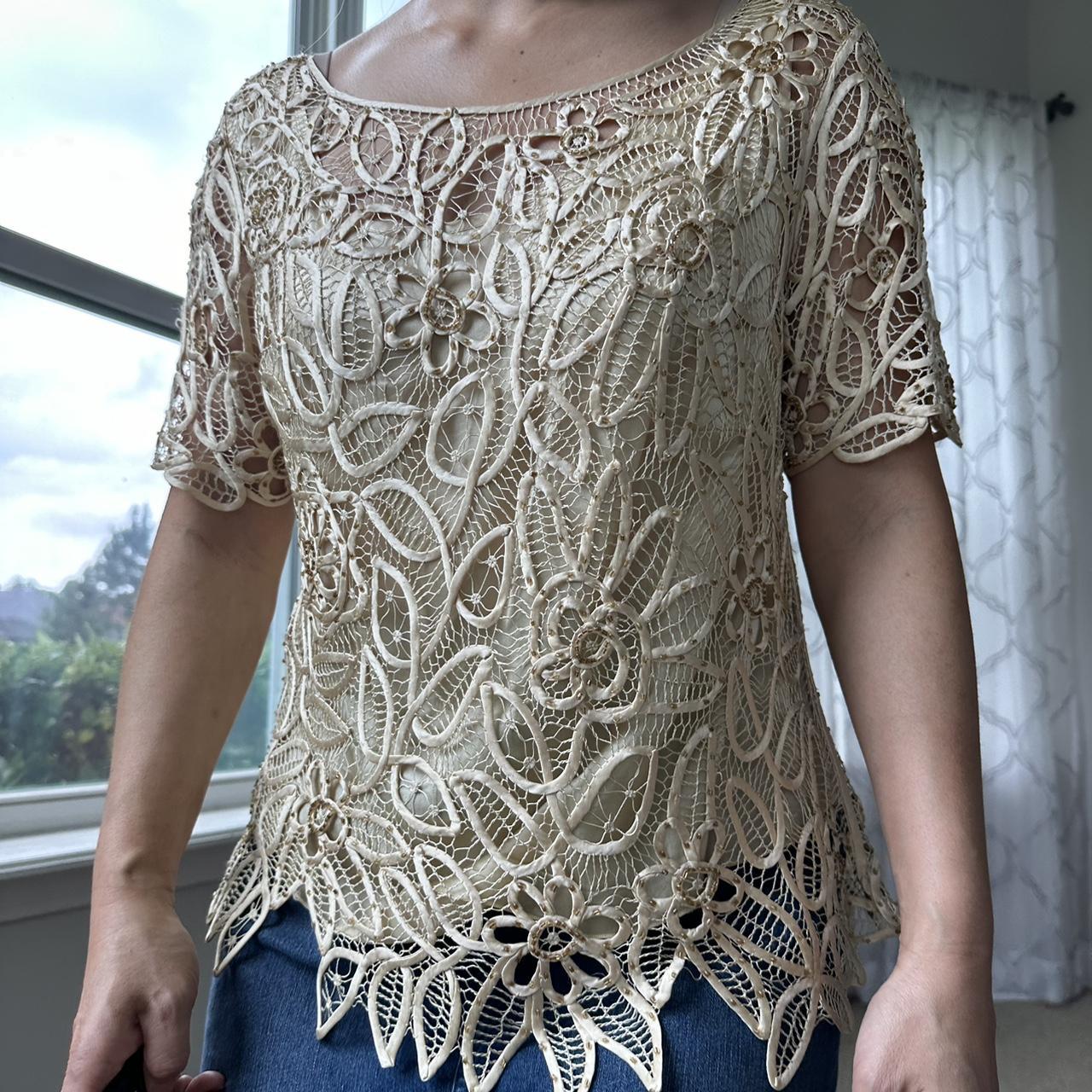 Women's Cream and Tan Blouse