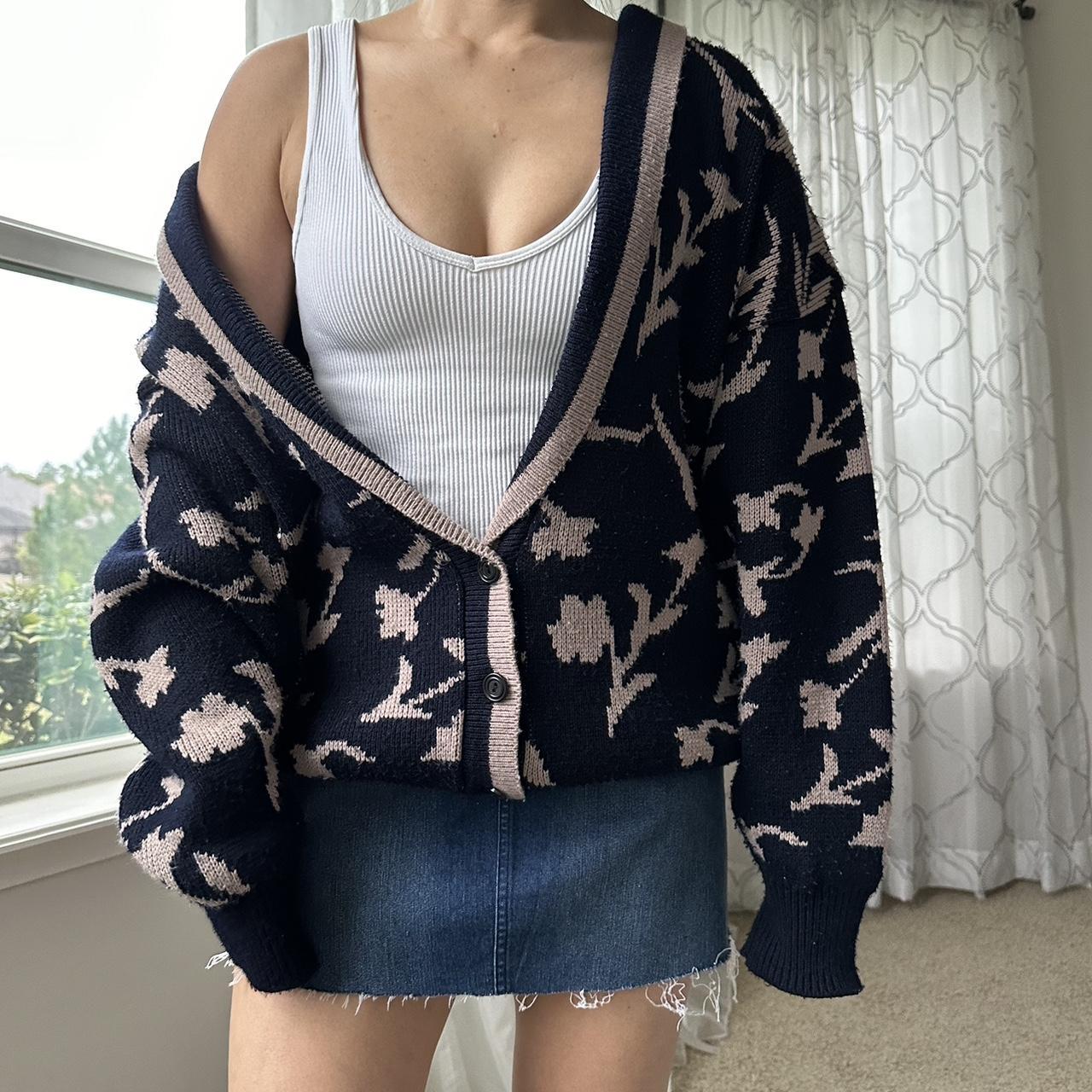 Women's Navy and Pink Cardigan