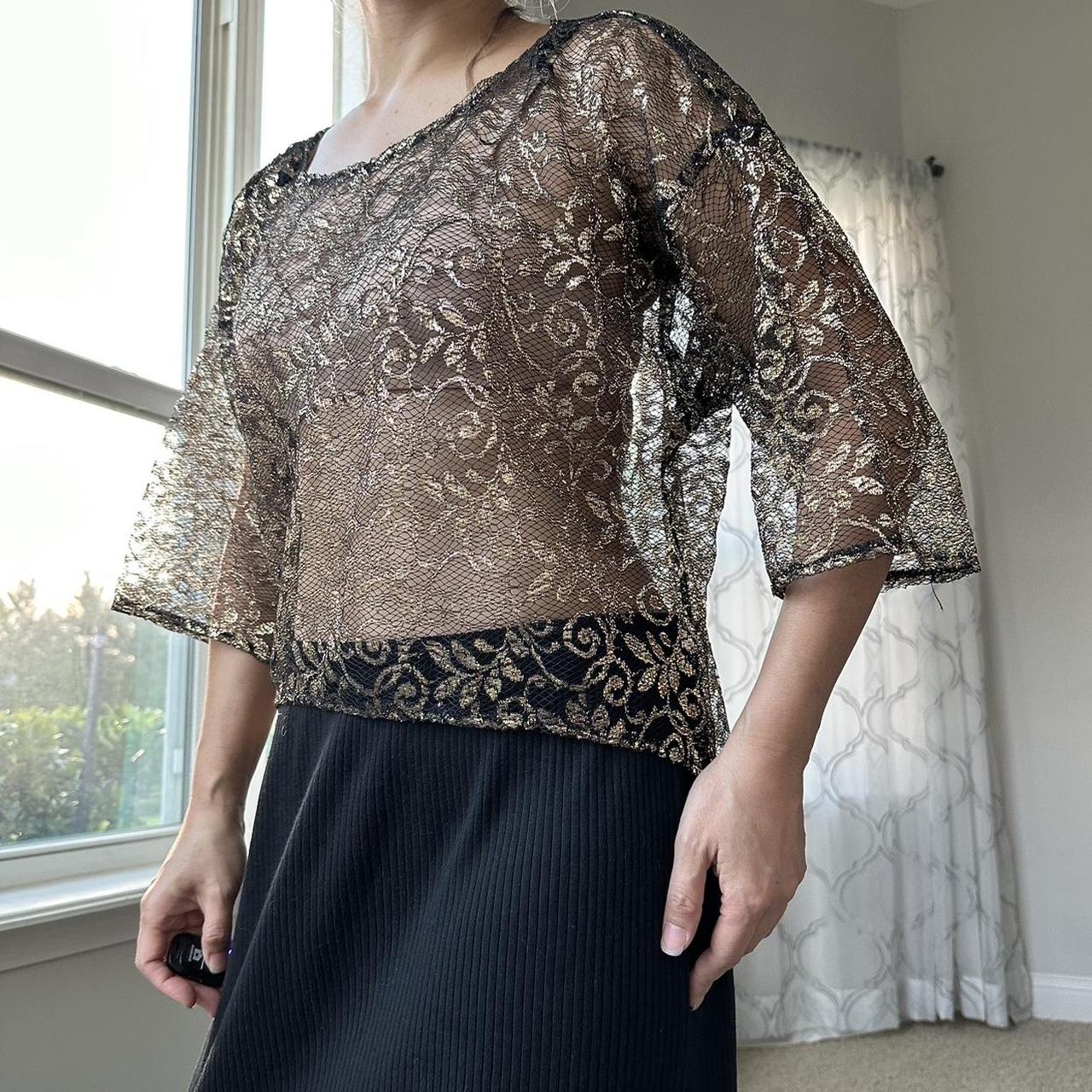 Women's Black and Gold Crop-top