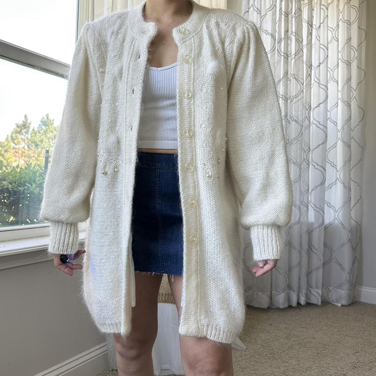 Women's Cream and White Cardigan
