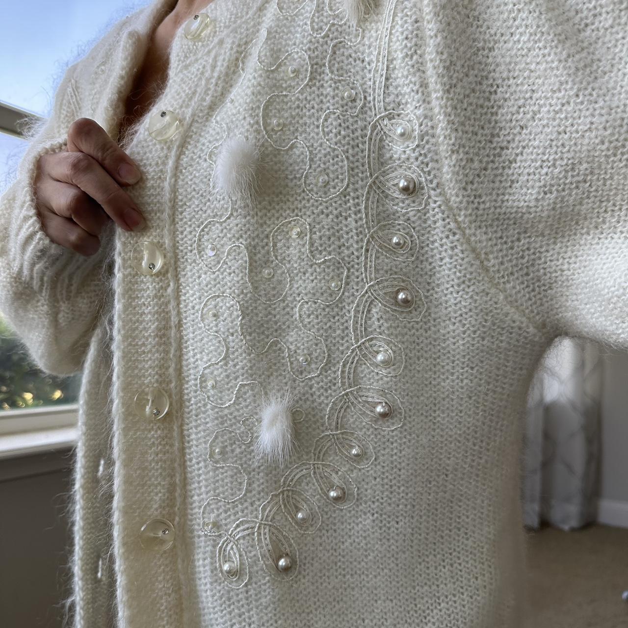 Women's Cream and White Cardigan