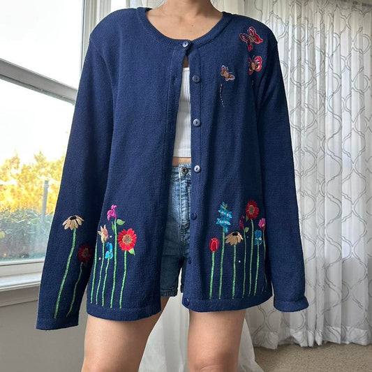 Women's Navy and Blue Cardigan