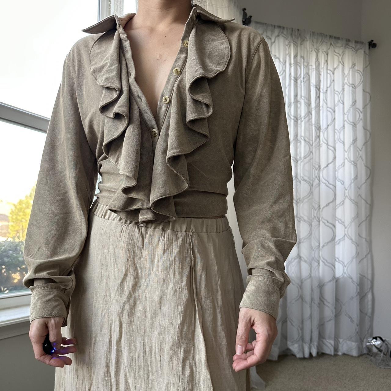 Women's Tan and Black Blouse