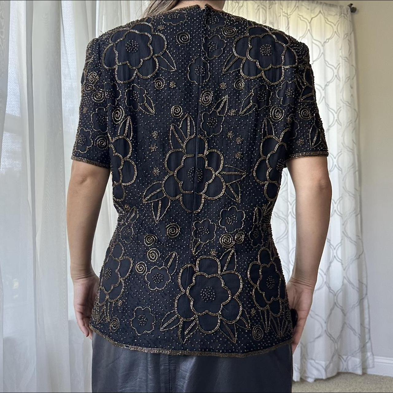 Leslie Fay Women's Black and Gold Blouse