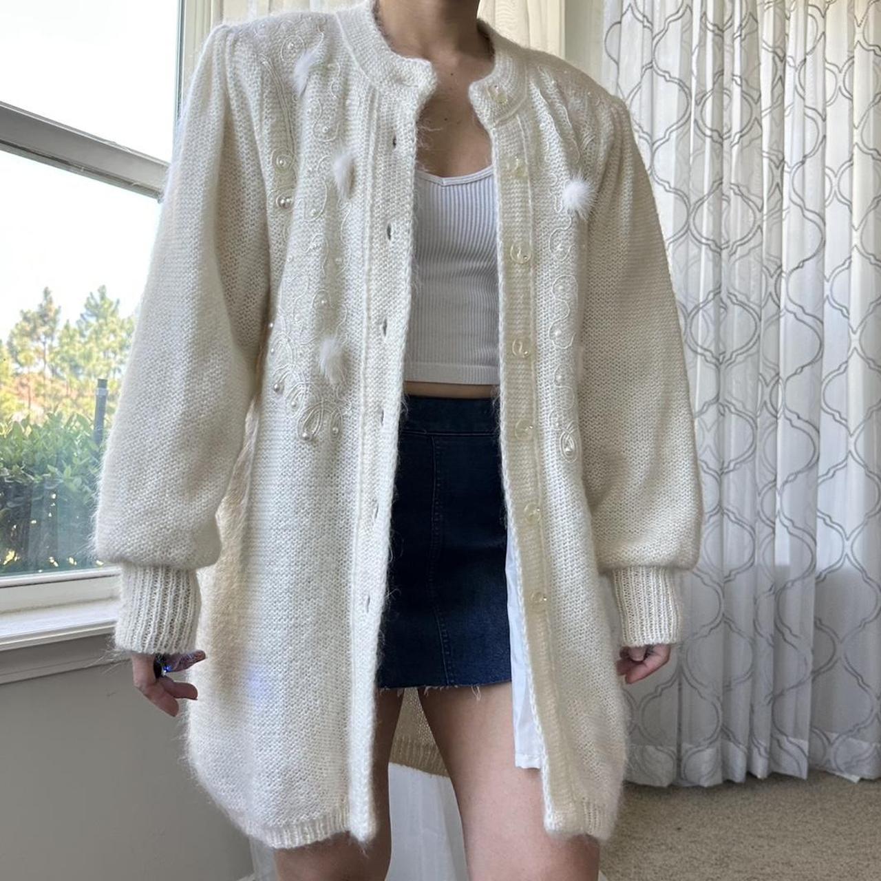 Women's Cream and White Cardigan