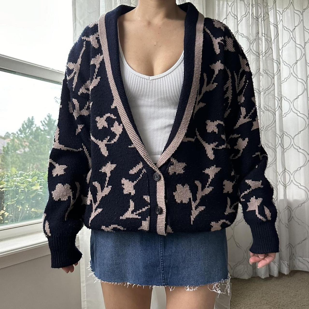 Women's Navy and Pink Cardigan