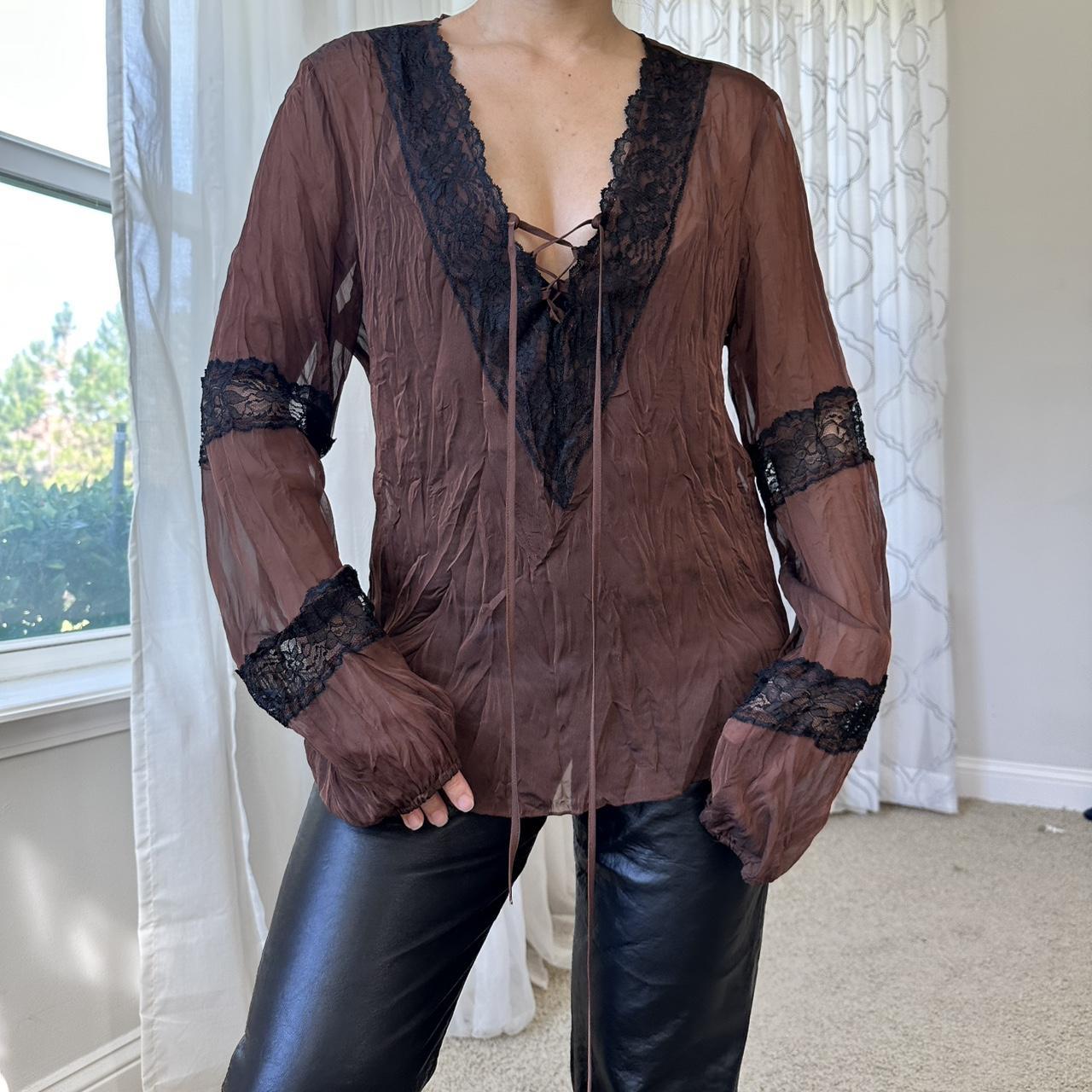 Women's Brown and Black Blouse