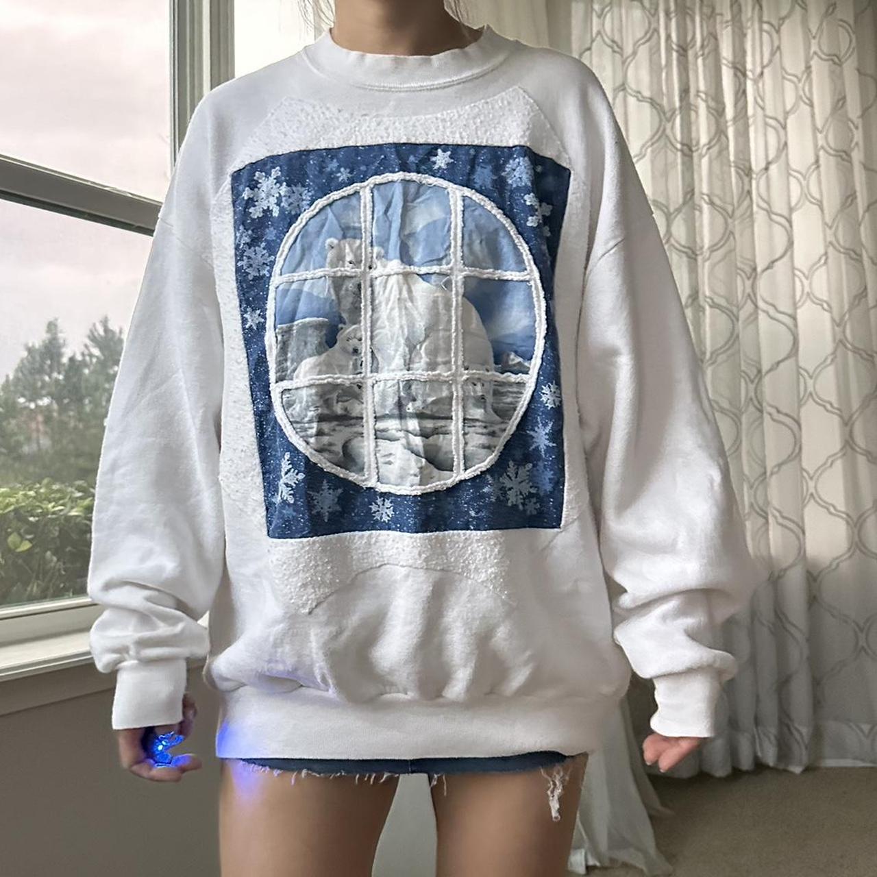 Jerzees Women's White and Blue Sweatshirt