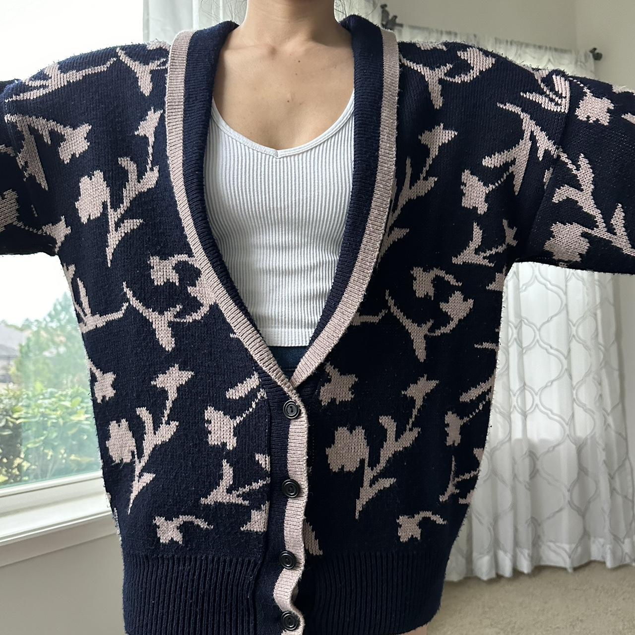 Women's Navy and Pink Cardigan