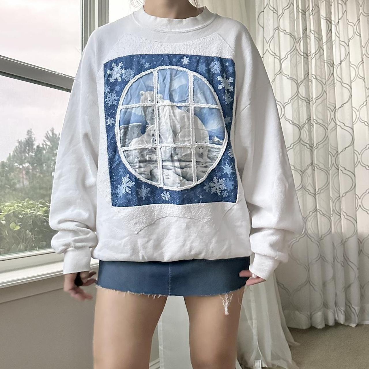 Jerzees Women's White and Blue Sweatshirt