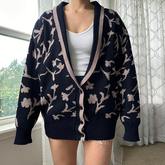 Women's Navy and Pink Cardigan