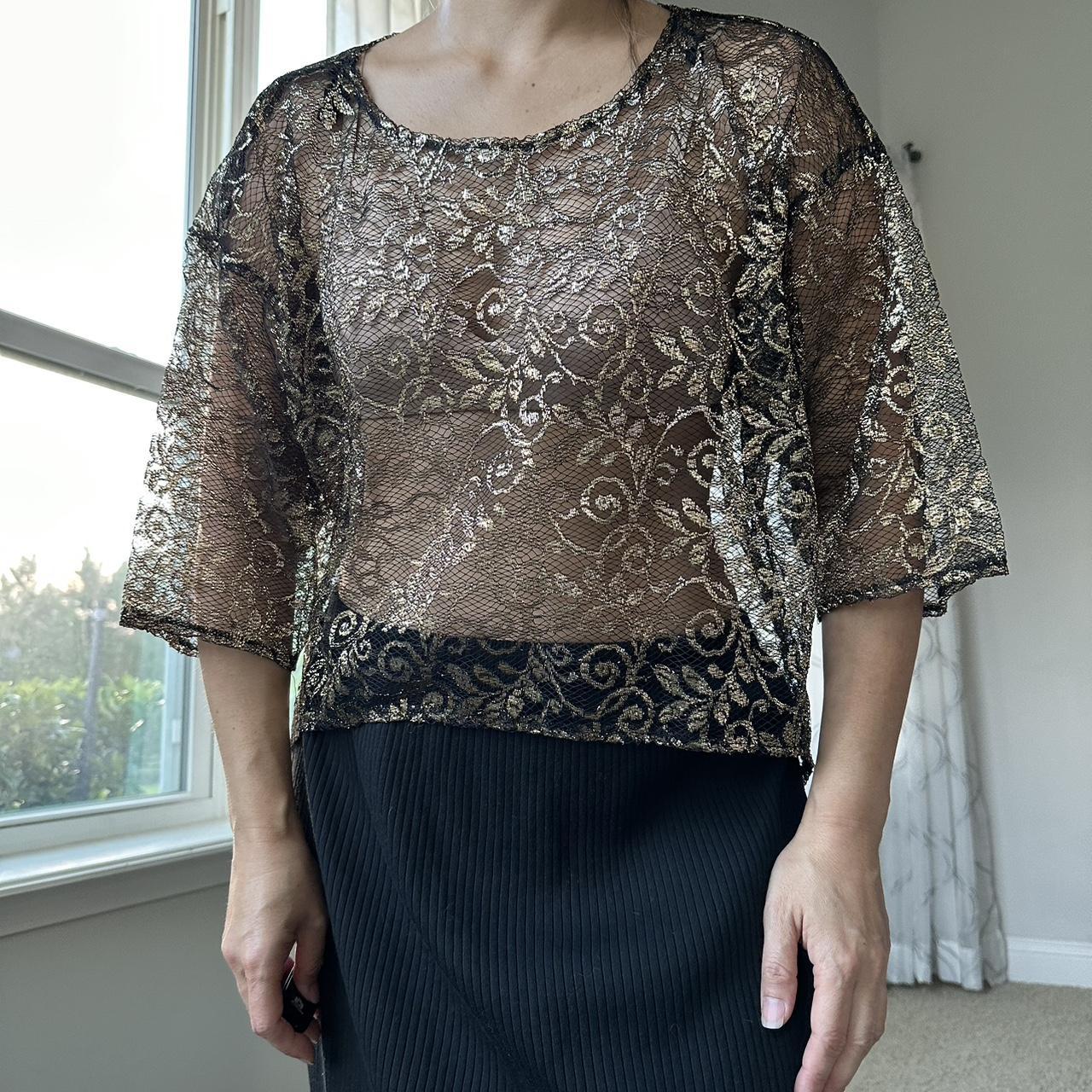 Women's Black and Gold Crop-top